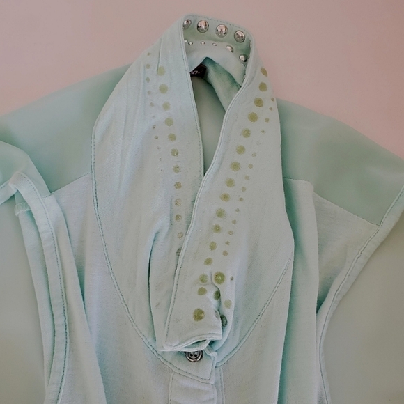 1054 * Bongo Studded Collar Sheer Button Down Mint Size 1X - Picture 6 of 9